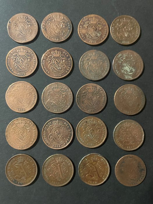 Belgien. 2 Cents 1859/1912 (20x)  (Ingen mindstepris)