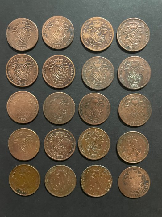 Belgien. 2 Cents 1859/1912 (20x)  (Ingen mindstepris)