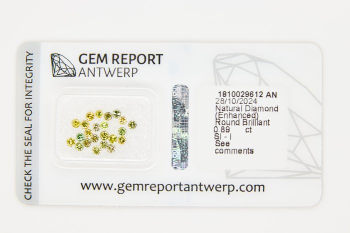 Ingen mindstepris - 23 pcs Diamant  (Farvebehandlet)  - 0.89 ct - Rund - I1, I2, I3, SI1, SI2 - Gem Report Antwerp (GRA) - INGEN RESERVEPRIS