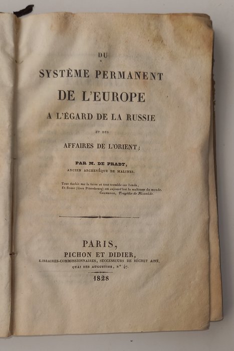 Dominique Dufour de Pradt - Du système permanent de l'Europe a l'egard de la Russie et des affaires de l'Orient - 1828