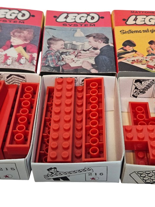 Lego - System - 215, 216. 217, 218, 219 - 5 sets system rode stenen 1958 in topstaat! Zeldzaam! 215, 216. 217, 218, 219 - 1950-1960