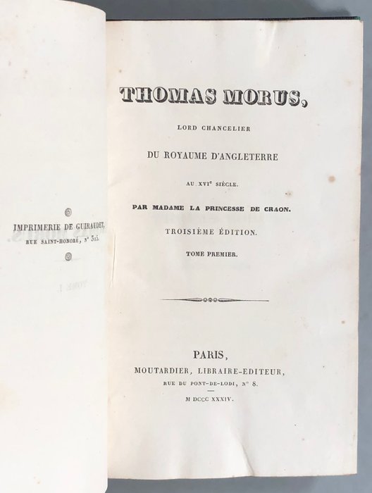 Princesse de Craon - Thomas Morus, Lord chancelier du royaume d'Angleterre aux XVIème siècle - 1834