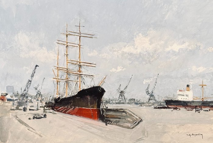 Rene Marie Dujardin (1913-2002) - Navires au port d’Anvers