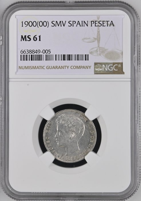 Spanien. Alfonso XIII (1886-1931). 1 Peseta 1900 (00) SMV Madrid - in slab NGC MS 61  (Ingen mindstepris)