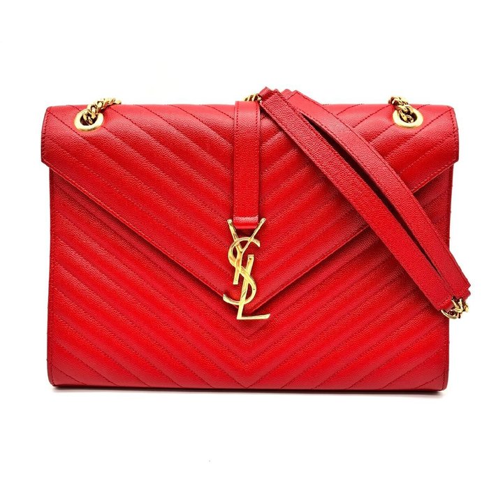 Saint Laurent - SAINT LAURENT YSL Monogram red leather shoulder bag - Skuldertaske