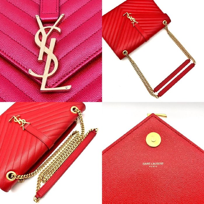 Saint Laurent - SAINT LAURENT YSL Monogram red leather shoulder bag - Skuldertaske