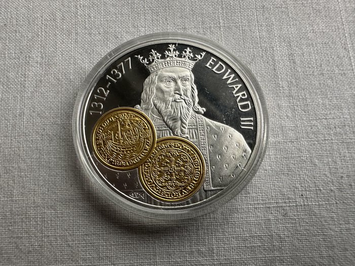 Hollandske Antiller. 10 Gulden 2001 Handelsmunt 'Edward III' zilver met gouden inlay  (Ingen mindstepris)