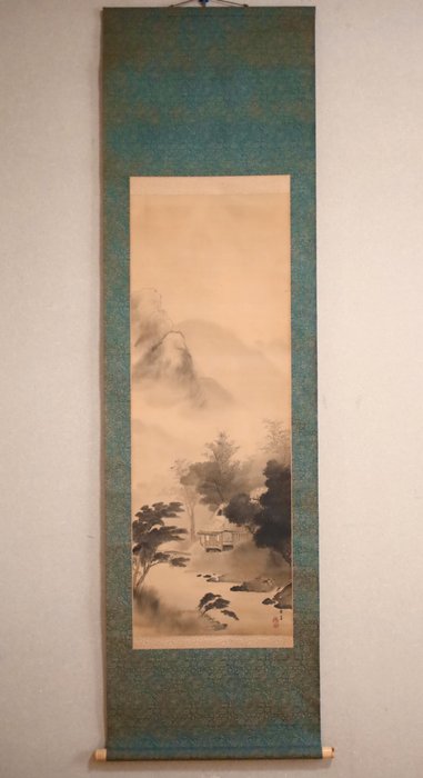 Summer Scenery of Mountain and River - Old House Landscape - Hanging Scroll - “Takahashi Oushin 高橋應真 (1855-1901)” - Japan - Meiji-perioden (1868-1912)  (Ingen mindstepris)