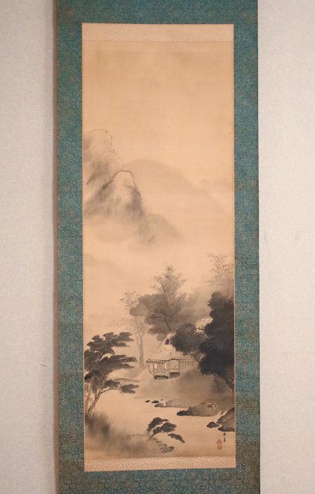 Summer Scenery of Mountain and River - Old House Landscape - Hanging Scroll - “Takahashi Oushin 高橋應真 (1855-1901)” - Japan - Meiji-perioden (1868-1912)  (Ingen mindstepris)