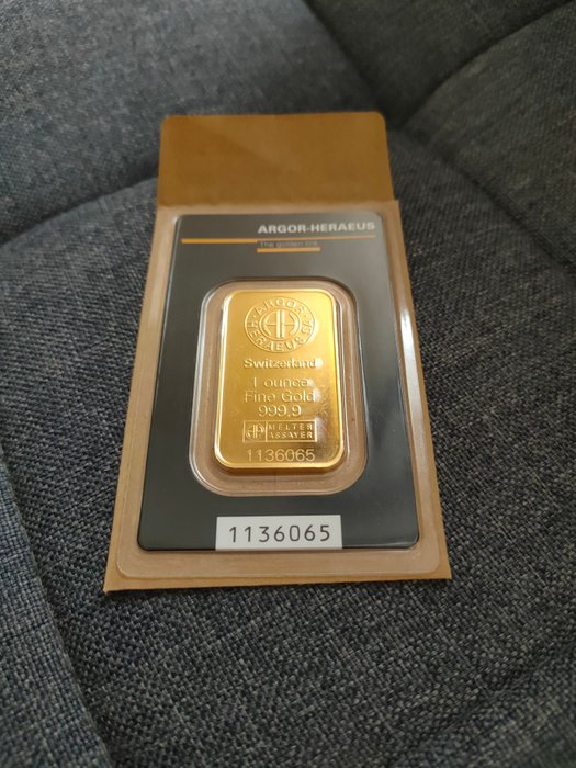 1 Troy Ounce - Guld 999 - Argor Heraeus - Præget bar