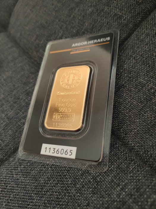 1 Troy Ounce - Guld 999 - Argor Heraeus - Præget bar