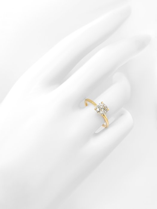 Ring - 14 karat Gulguld -  1.01ct. tw. Grøn Diamant (Naturfarvet)