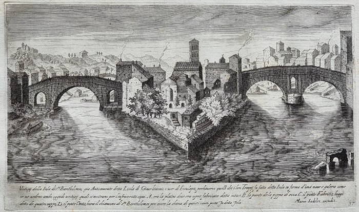 Aegidius Sadeler (1570-1629) - Marco Sadeler (1614 - 1660) - Vestigij della Isola dis.to Bartholomeo, gia Anticamente detta L’isola di Giove.... Roma