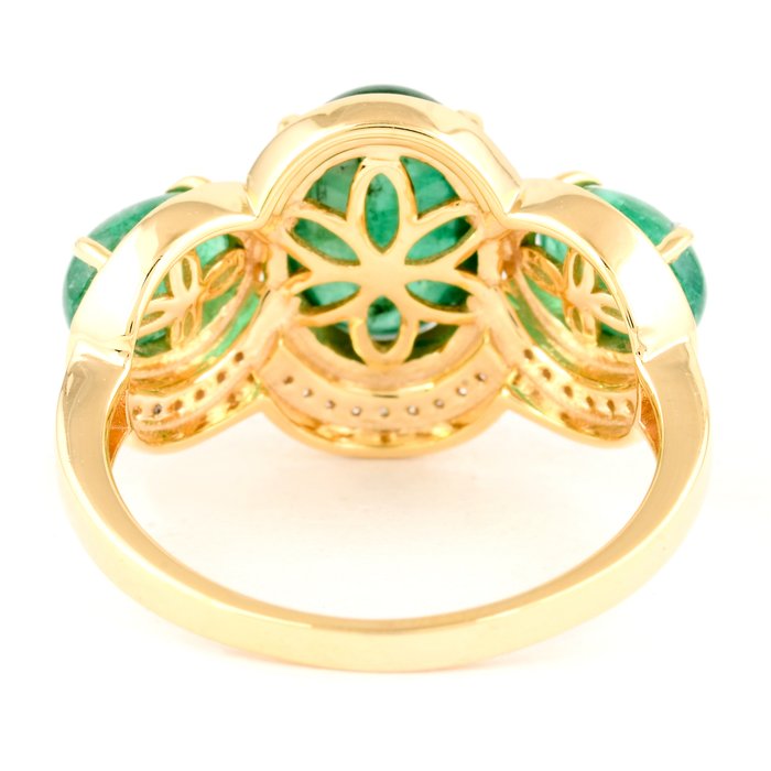 Ring - 14 karat Gulguld -  408ct tw Smaragd - Smaragd