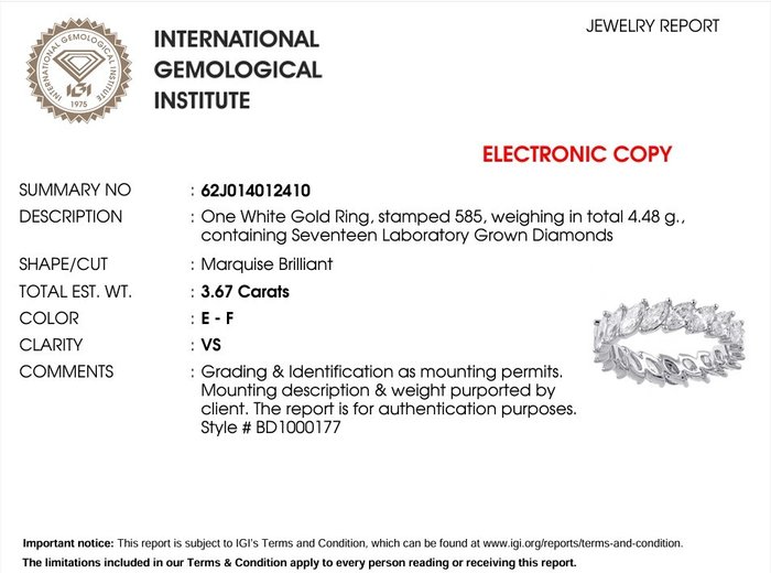 Ring - 14 karat Hvidguld -  3.67ct. tw. Diamant (Laboratoriedyrket)