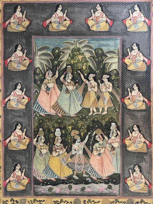 Indiske Pichhwai Krishna med Gopis - Indien - slutningen af det 19. århundrede