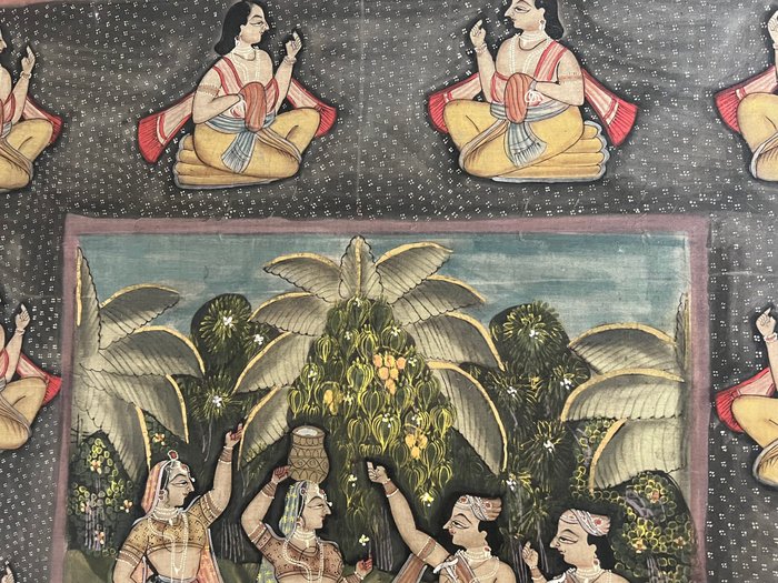 Indiske Pichhwai Krishna med Gopis - Indien - slutningen af det 19. århundrede