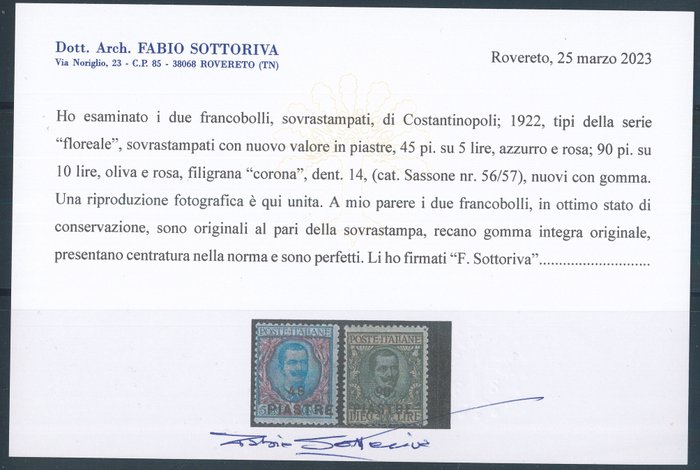 Levanten (italienske postkontorer fra 1874 til 1923)  - Konstantinopel - VII Udgave, cpl n. 47/57. Sottoriva Cert.