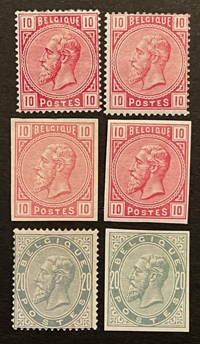 Belgien 1883 - Leopold II Issue 1883 - Udvalgsværdier 10c, 20c, 40c inkl - OBP 38,39,41 + ND