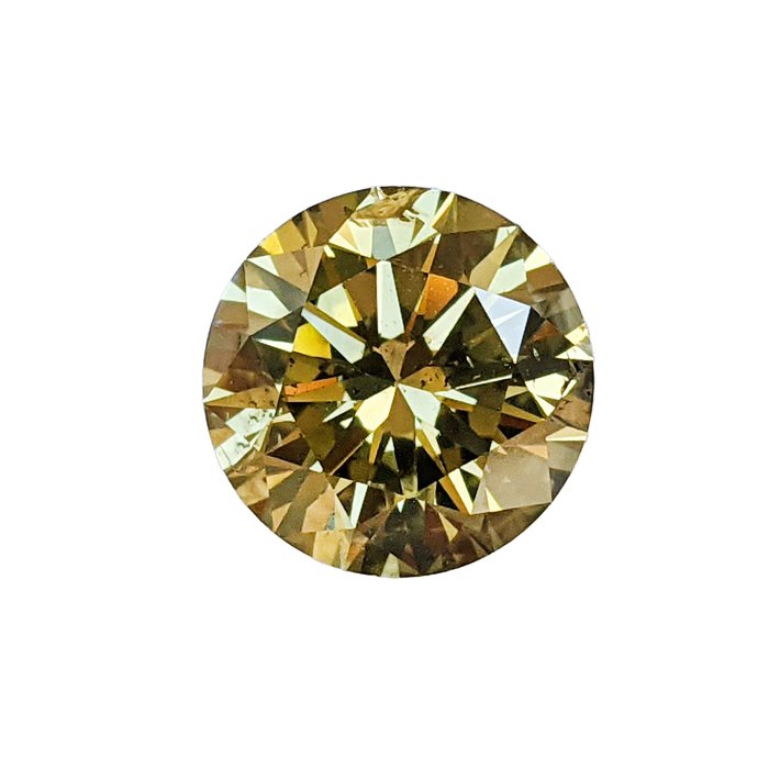 1 pcs Diamant  (Naturfarvet)  - 2.05 ct - Rund - Fancy intense Brunlig, Grønlig Gul - SI2 - International Gemological Institute (IGI)