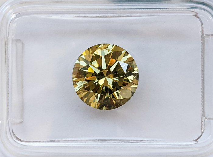 1 pcs Diamant  (Naturfarvet)  - 2.05 ct - Rund - Fancy intense Brunlig, Grønlig Gul - SI2 - International Gemological Institute (IGI)