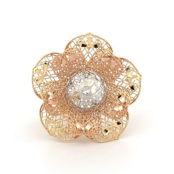 Handmade - Ring - 18 kraat Gulguld, Hvidguld, Rosaguld - Blomsterring - 8,1 g