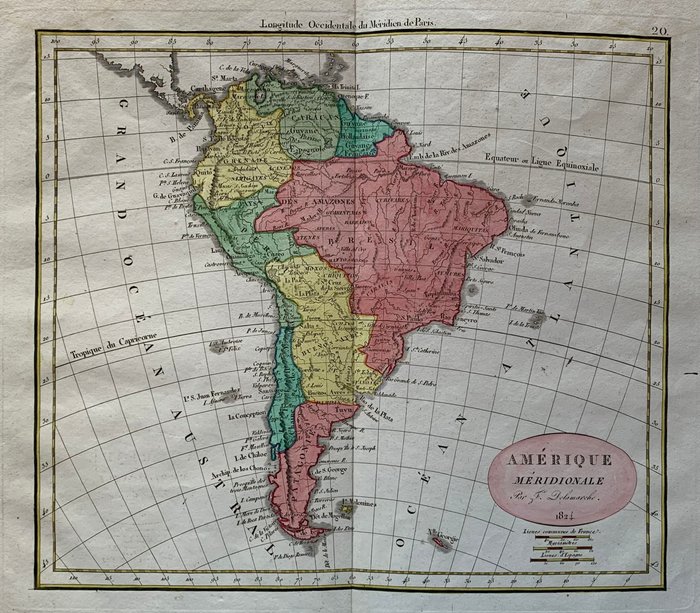 Sydamerika - Argentina / Brasilien / Colombia / Peru / Uruguay; Delamarche - Amérique Méridionale [unito a] America Meridionale - 1824