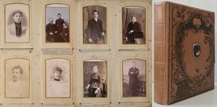 Onbekend - Duits lederen  fotoalbum  met 87 CDV/kabinetfoto's - 1870