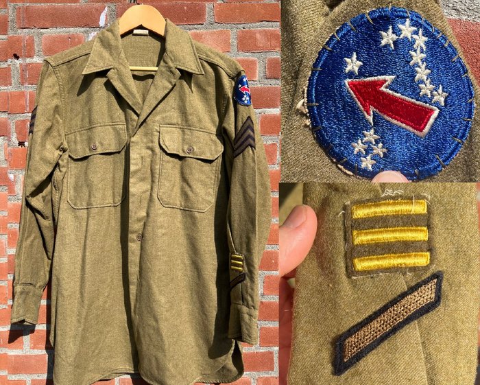 Amerikas Forenede Stater - WW2 US Army Pacific Command Wool Shirt - med Command patch og rank chevrons - Militæruniform