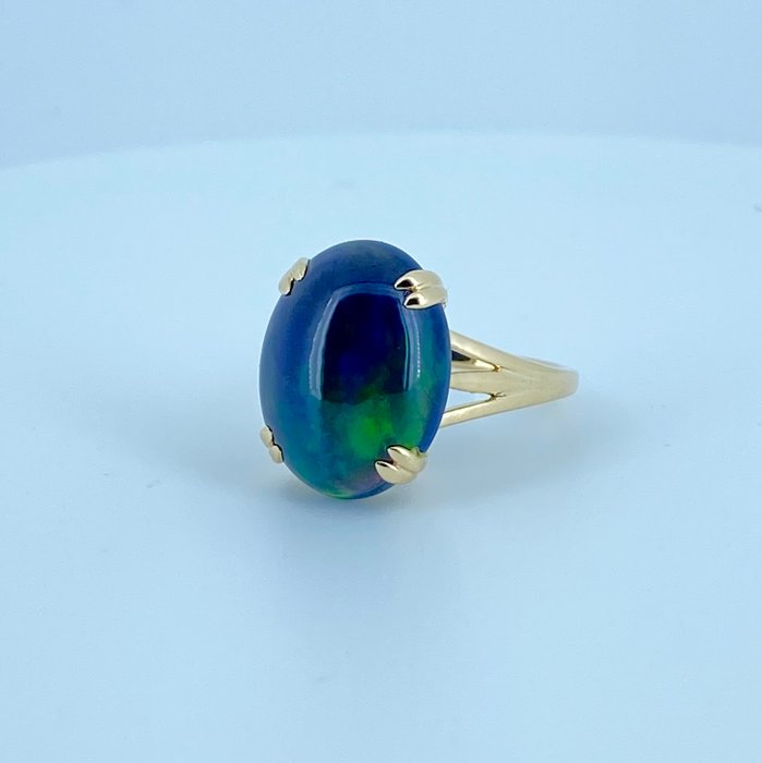 Ingen mindstepris - Ring - 14 karat Gulguld Opal - Sort Opal