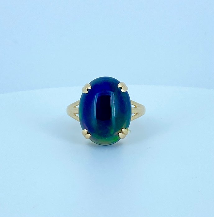 Ingen mindstepris - Ring - 14 karat Gulguld Opal - Sort Opal