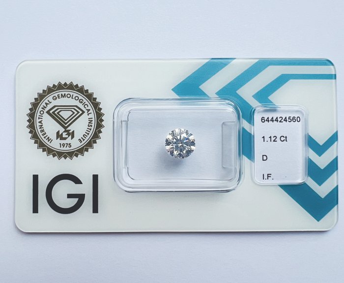 1 pcs Diamant  (Natur)  - 1.12 ct - Rund - D (farveløs) - IF - International Gemological Institute (IGI) - *3EX*