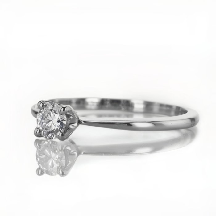 Forlovelsesring - 14 karat Hvidguld -  027ct tw Diamant (Natur)