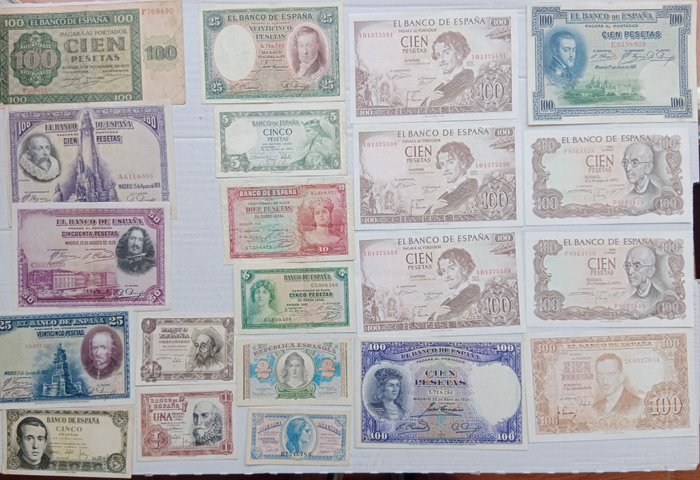 Spanien. - 21 billetes Pesetas 1925-1970  (Ingen mindstepris)