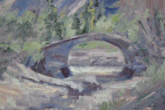 Chris van Dijk  (1952) Impressionist - " Pont Romain sur le Toulouranc a Brantes  "