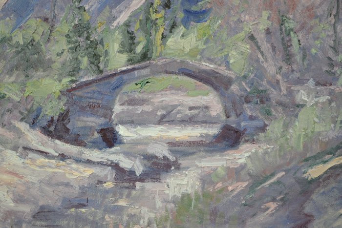 Chris van Dijk  (1952) Impressionist - " Pont Romain sur le Toulouranc a Brantes  "