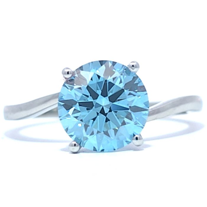 Ring Platin -  220ct tw Blå Diamant (Laboratoriedyrket diamant i fancy farver) - Fancy Vivid Blue VS1