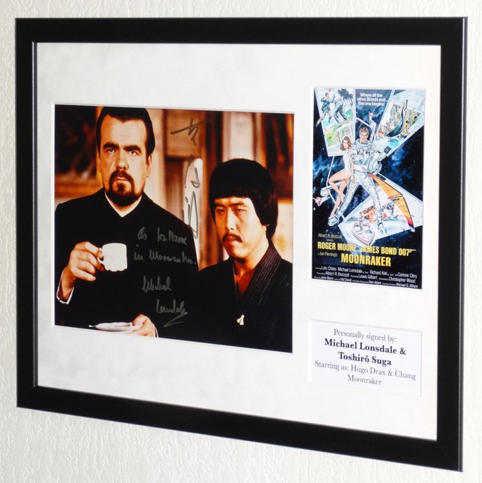 James Bond 007: Moonraker - Michael Lonsdale (RIP)  Toshirô Suga (Hugo Drax  Chang) Premium Framed, DOUBLE signed, + COA