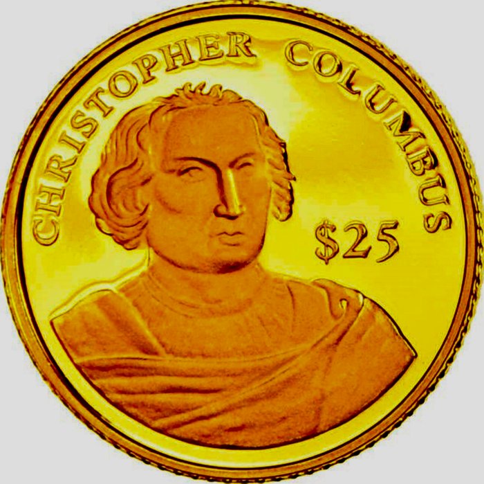 Liberia. 25 Dollars 2000 "Christopher Columbus (1451-1506)", (.999) Proof  (Ingen mindstepris)