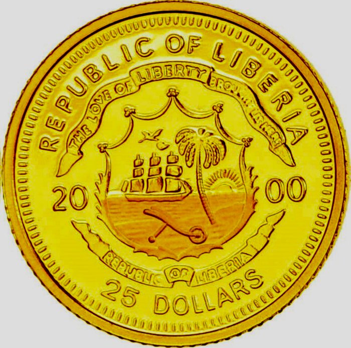 Liberia. 25 Dollars 2000 "Christopher Columbus (1451-1506)", (.999) Proof  (Ingen mindstepris)