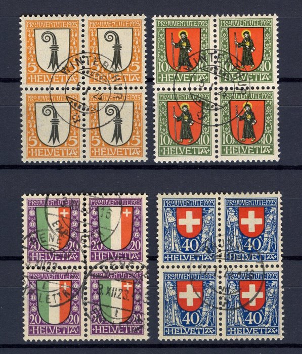 Schweiz 1923 - blokke af 4 Kanton / Landeswappen serier - Zumstein 25/28