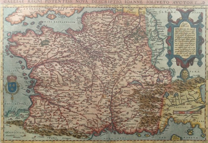 Europa - Frankrig / Belgien / Luxembourg / Tyskland / Schweiz / Italien / Spanien; Abraham Ortelius / Jean Jolivet - Galliae Regno Potentiss Nova Descriptio Ioanne Ioliveto Auctore - 1581-1600