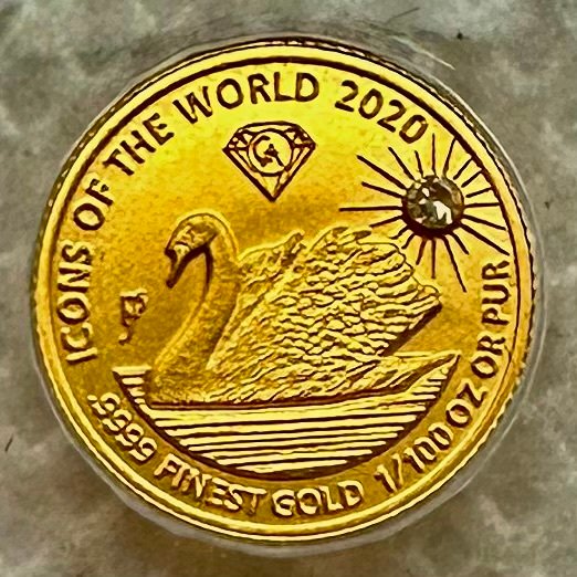 Rwanda. 10 Amafranga 2020 Icons of the World - Schwan, 1/100 Oz (.999) (incl. diamant)  (Ingen mindstepris)