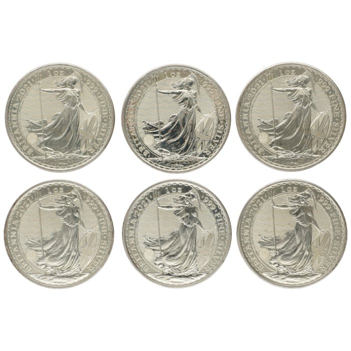 Storbritannien. 2 Pounds 2021 "Britannia", 6x1 Oz (.999)