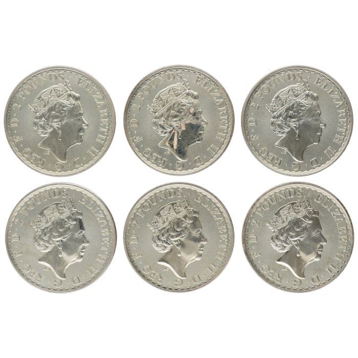 Storbritannien. 2 Pounds 2021 "Britannia", 6x1 Oz (.999)