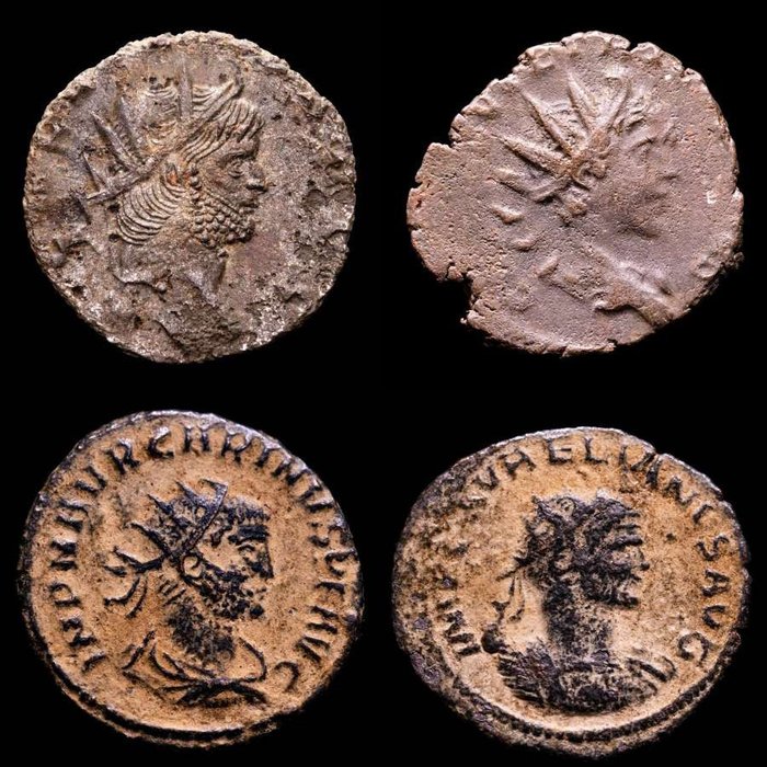 Romarriket. Gallienus, Tetrius I, Carinus  Aurelian. Lot comprising four (4) coins  (Ingen mindstepris)