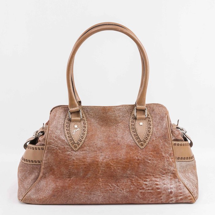 Fendi - Fendi Metallic Beige Leather Etniko Satchel - Håndtaske