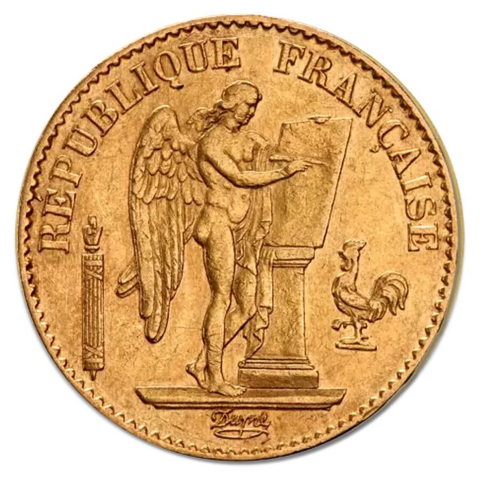 Frankrig 3rd Republic 20 Francs Angel (Génie) Gold Coin (Random Years)