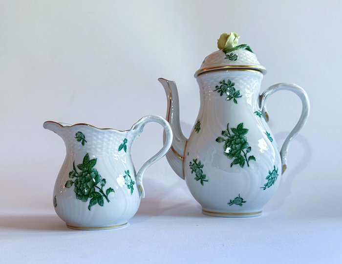 Herend - Kaffekande (2) - very rare - Green Eton coffee/tea pot and milk jug - Porcelæn