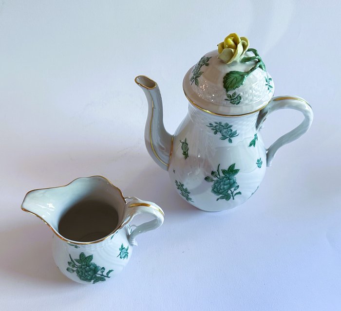 Herend - Kaffekande (2) - very rare - Green Eton coffee/tea pot and milk jug - Porcelæn